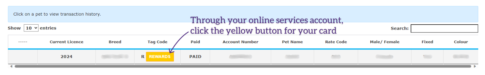 View of online service account