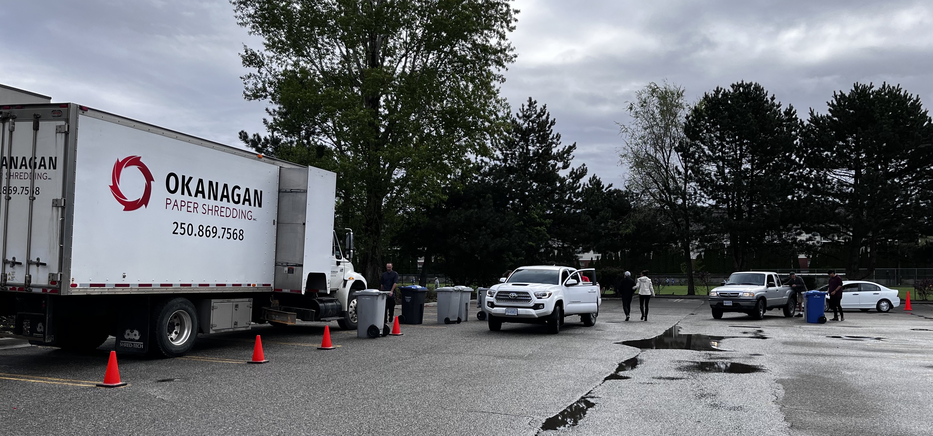 Shredding truck set up in a parking lot for the annual Community Shred event.
