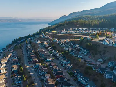 Aerial photo of housing development in Electoral Area West