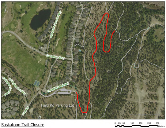 A map showing the closure of the Saskatoon Trail