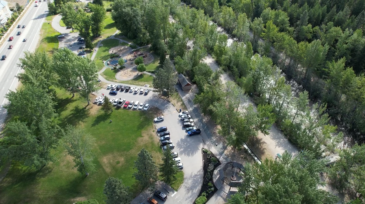 An aerial view of Mission Creek Greenway Regional Park.